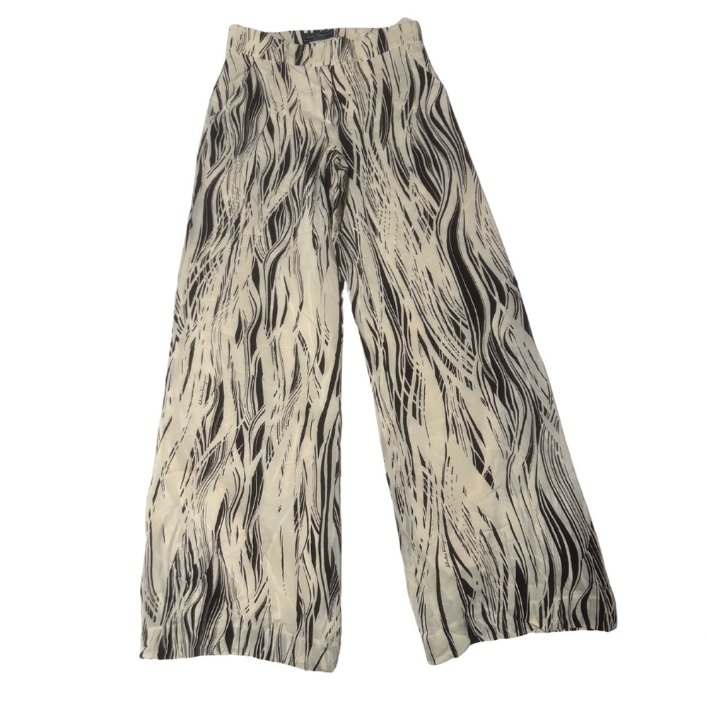 Wide Leg Printed Pants in Black & Cream